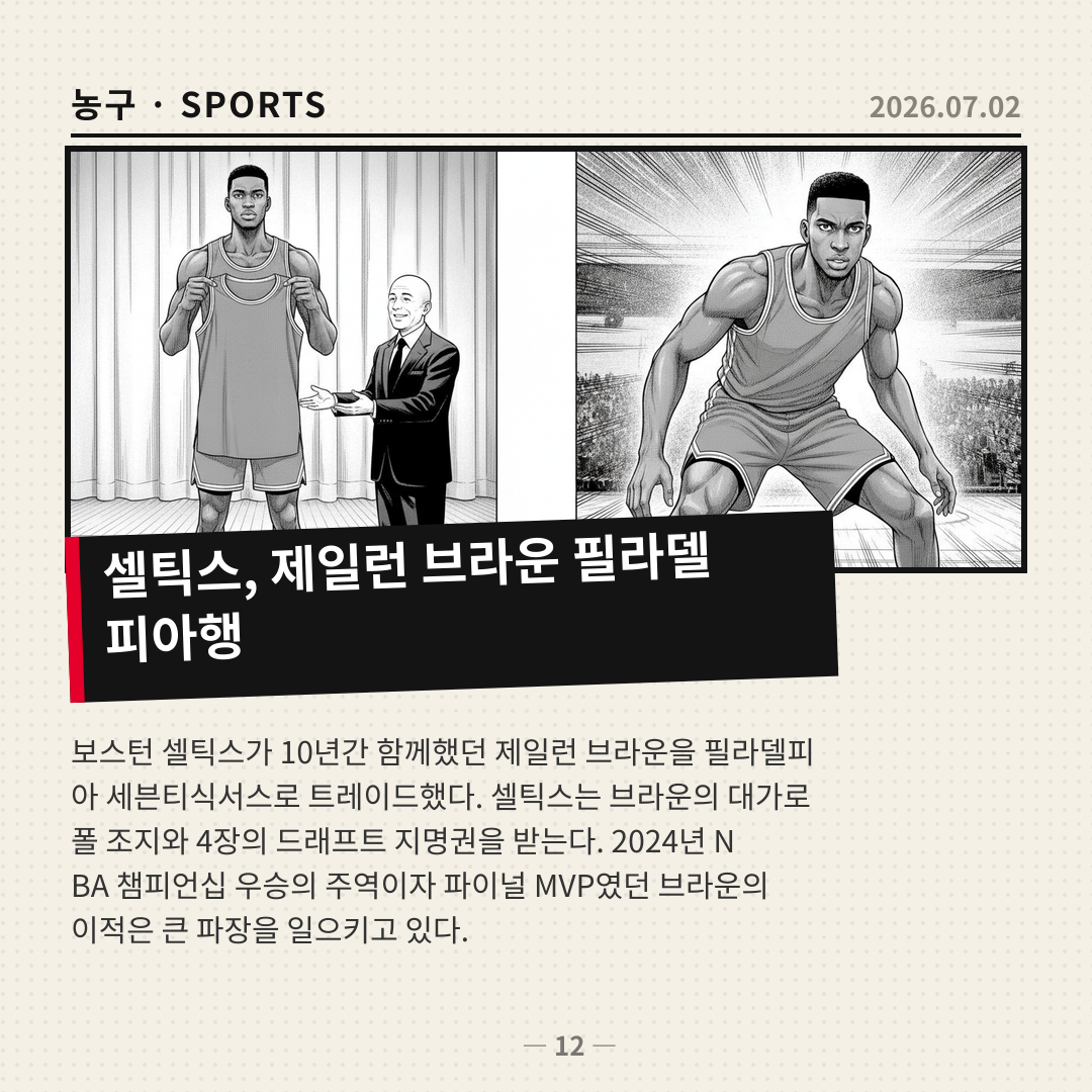 보스턴 셀틱스, 제일런 브라운 필라델피아로 전격 트레이드