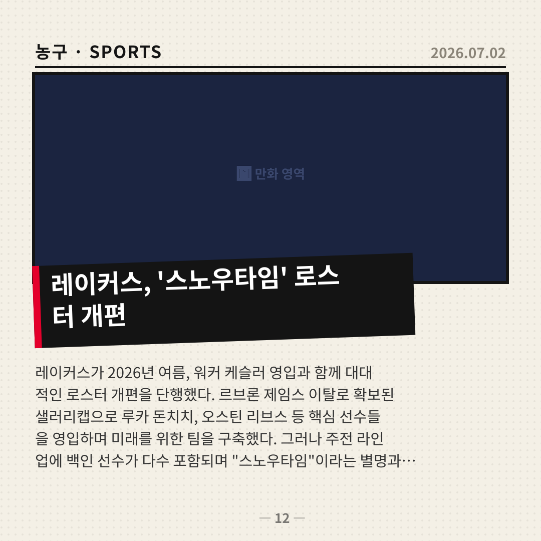 레이커스, 케슬러 영입으로 2026년 여름 대대적인 로스터 개편 단행