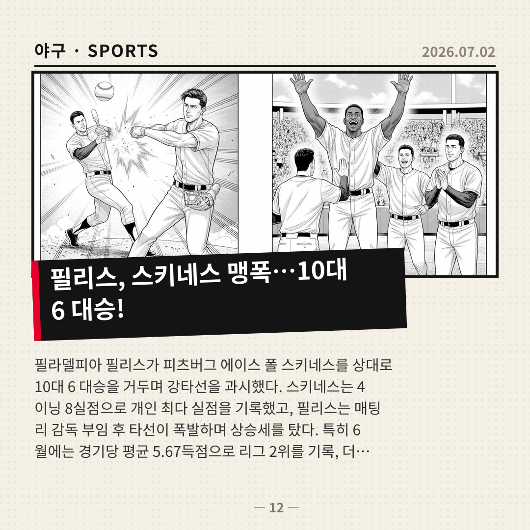 필리스, 스키네스 상대로 맹타…10대 6 승리