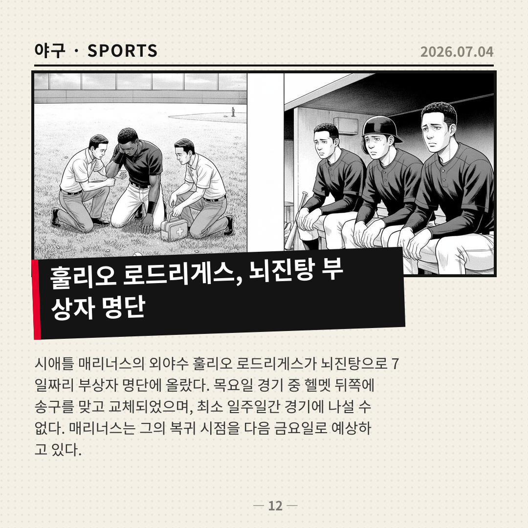 시애틀 매리너스, 훌리오 로드리게스 뇌진탕 부상자 명단 등재