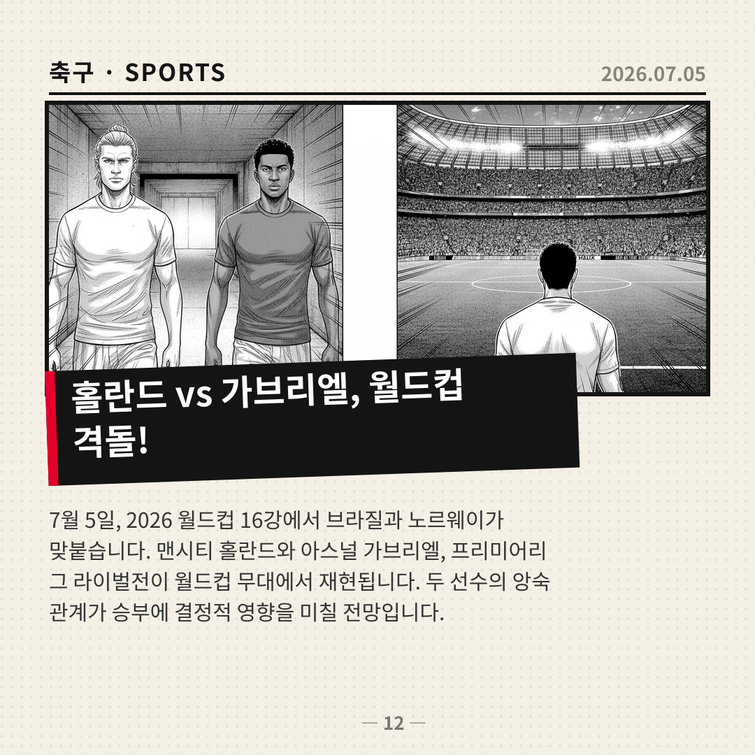 홀란드 대 가브리엘, 월드컵 16강전 브라질-노르웨이전에서 격돌