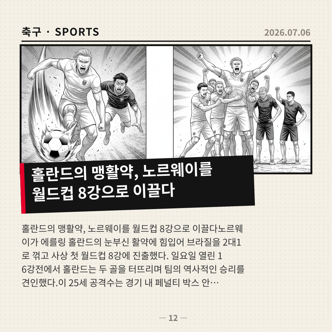 홀란드의 맹활약, 노르웨이를 월드컵 8강으로 이끌다
