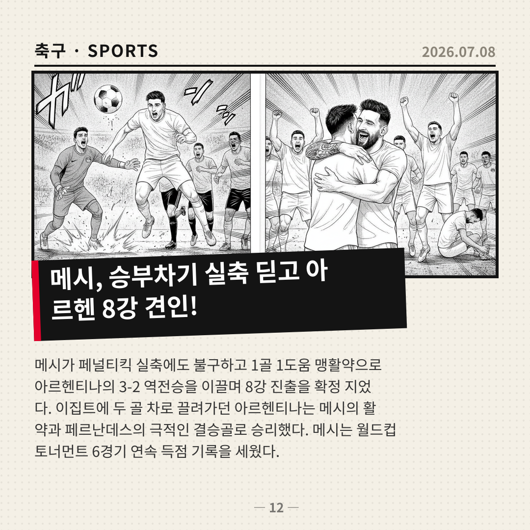 메시, 승부차스 실축 딛고 아르헨티나의 극적인 역전승 이끌다