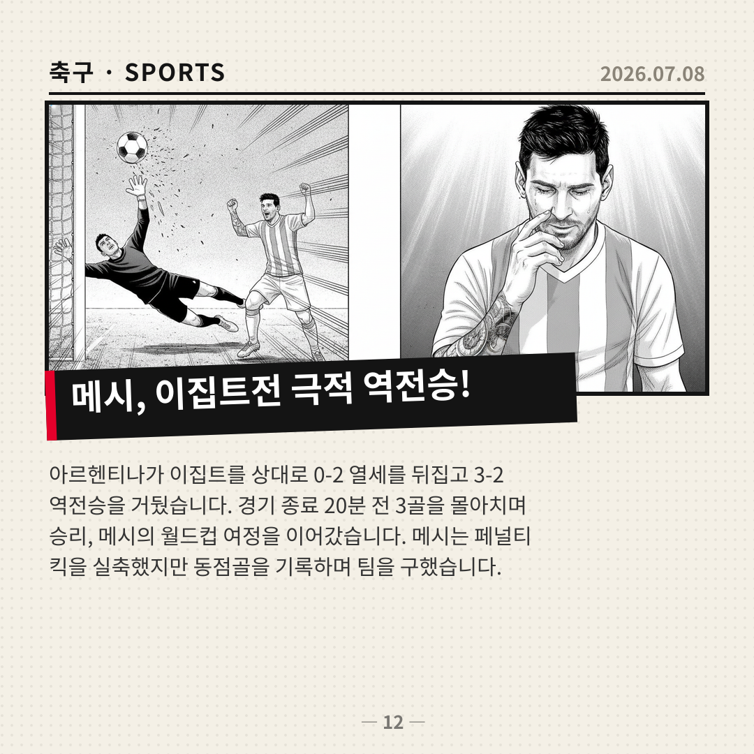 메시, 이집트전 극적인 역전승 이끌며 월드컵 역사에 새 장 추가